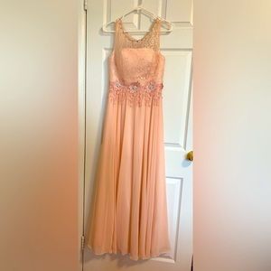 Brand New Pink Evening/ Wedding/ Prom Long Dress (Floral and Lace Design)
